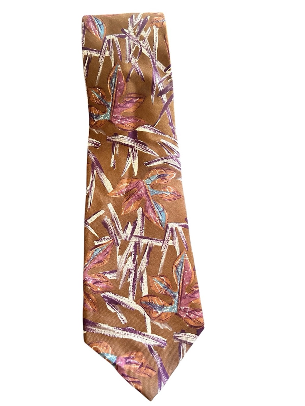 Christian Dior brown leaf brushstroke brown print tie 100% silk